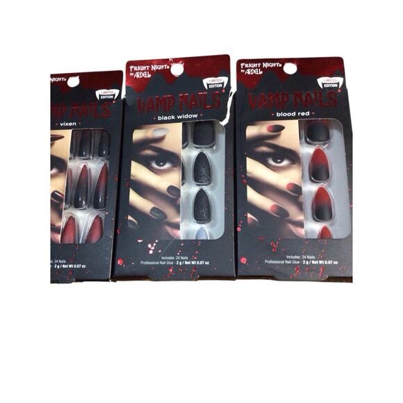 Fright Night By Ardell Halloween Vamp Nails Lot Of 3 Blood Red Vixen Black Widow - Picture 2 of 5